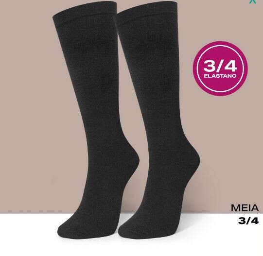 Meia Selene 3/4 Algodo Fem - Preto (Cano Longo)