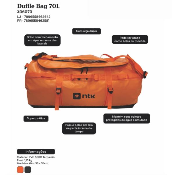 Mochila NTK Duffle Bag 70L - Preto