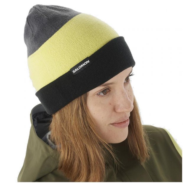 Gorro Salomon Flatspin Dupla Face Unissex - Preto/Amarelo/Cinza