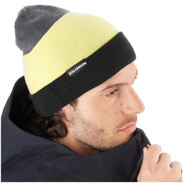 Gorro Salomon Flatspin Dupla Face Unissex - Preto/Amarelo/Cinza