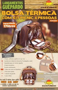 Bolsa Térmica Guepardo com Kit Picnic 4 Pessoas