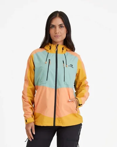 Jaqueta Galapagos Darwin Evolution Fem - Salmão e Amarelo (Impermeável)