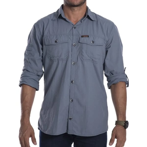Camisa Hard Safari UV50+ Masc Cinza Azulado