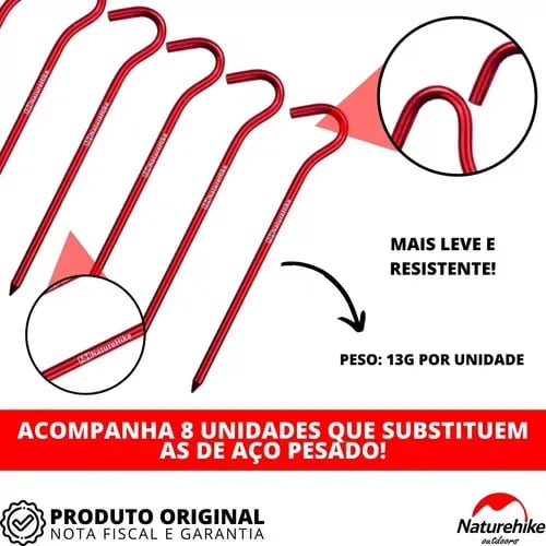 Estaca para Barraca Naturehike Alumínio - 8 peças