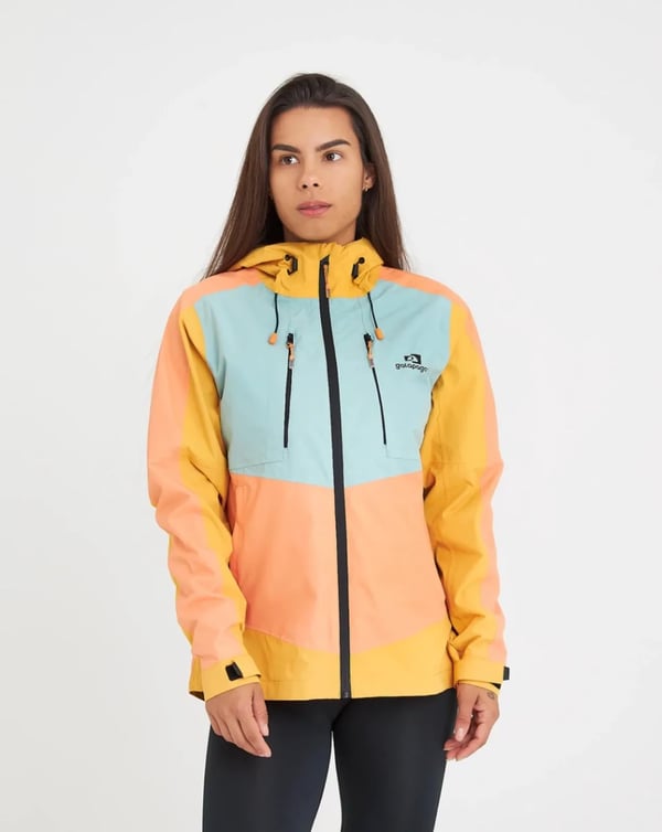 Jaqueta Galapagos Darwin Evolution Fem - Salmão e Amarelo (Impermeável)
