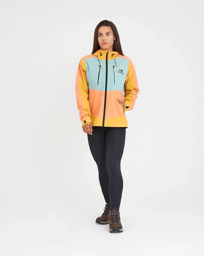 Jaqueta Galapagos Darwin Evolution Fem - Salmão e Amarelo (Impermeável)