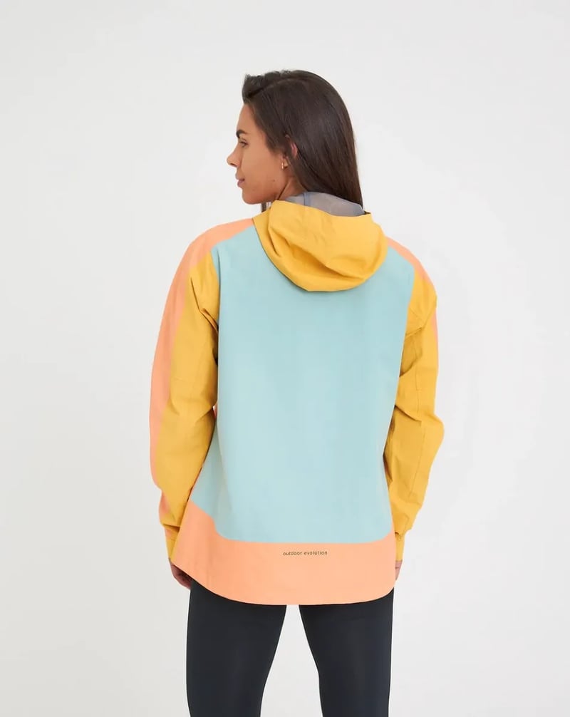 Jaqueta Galapagos Darwin Evolution Fem - Salmão e Amarelo (Impermeável)