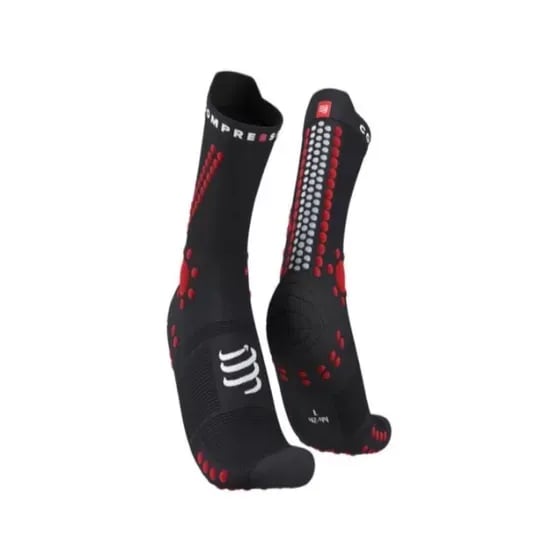 Meia de Compressão Compressport Para Trilha V4 Cano Médio - Preto/Vermelho
