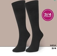Meia Selene 3/4 Algodão Fem - Preto (Cano Longo)