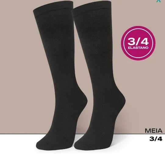 Meia Selene 3/4 Algodão Fem - Preto (Cano Longo)