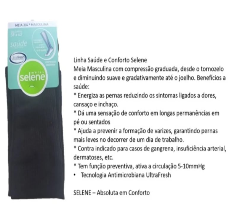 Meia Selene 3/4 Compressão Moderada Masc (Cano Alto)